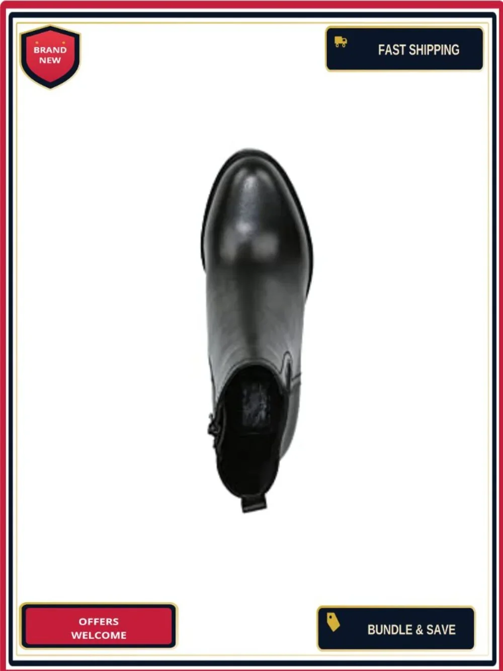 Waterproof Leather Ankle Bootie with Lug Sole, Side Zip, Block Heel
